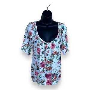 LARGE POETRY CLOTHING TOP WHITE COLORFUL FLORAL TOP PEASANT COTTAGECORE